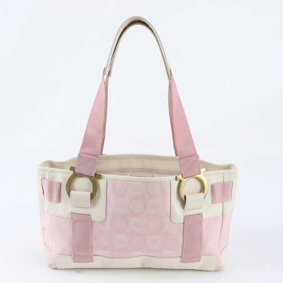 SALVATORE FERRAGAMO Handbags - Salvatore Ferragamo Gancini Leather Canvas Tote Bag Handbag Shoulder Pink Wom...